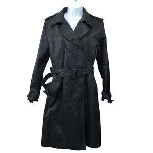 Isaac Mizrahi Shiny Black Belted Trench Coat Size Large